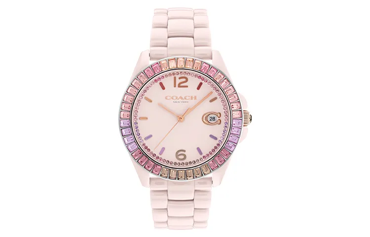 COACH GREYSON Wrist Watches Quartz Movement Ceramic Strap 37.5mm Pink Watch Dial Women's Watch