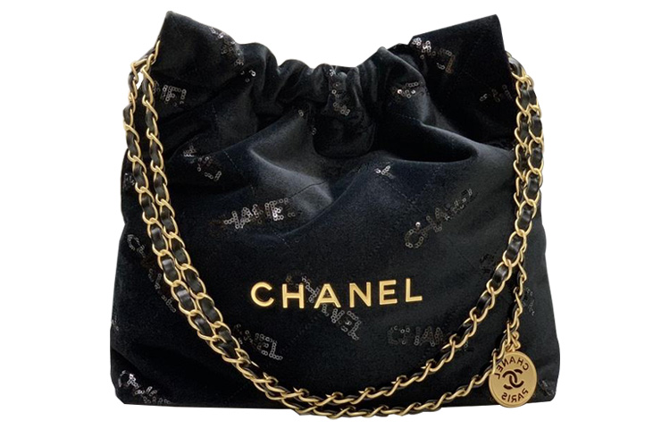 CHANEL 22Bag Velvet Cow Leather Tote Bag, Shopping Bag, Handbag, Shoulder Bag Small Women's Black