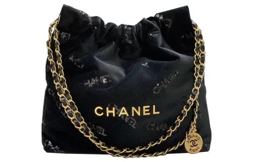 CHANEL 22Bag Velvet Cow Leather Tote Bag, Shopping Bag, Handbag, Shoulder Bag Small Women's Black