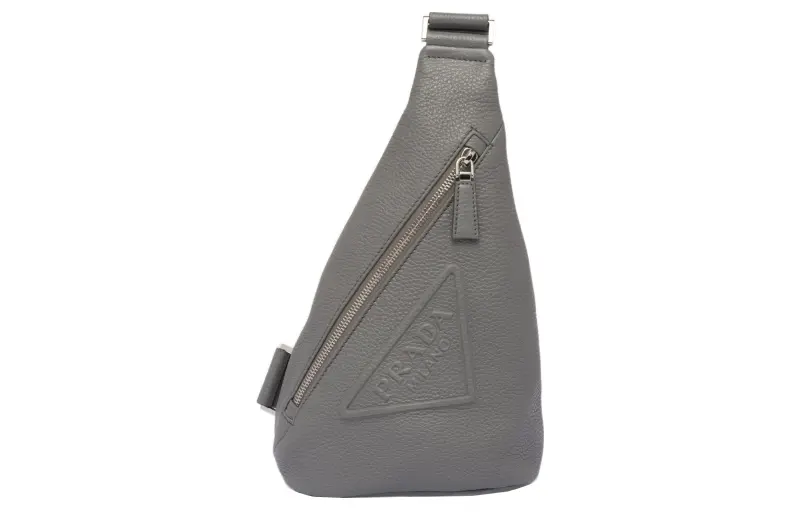 PRADA Leather One Shoulder Crossbody Fanny Pack Sling Bag Men's Gray