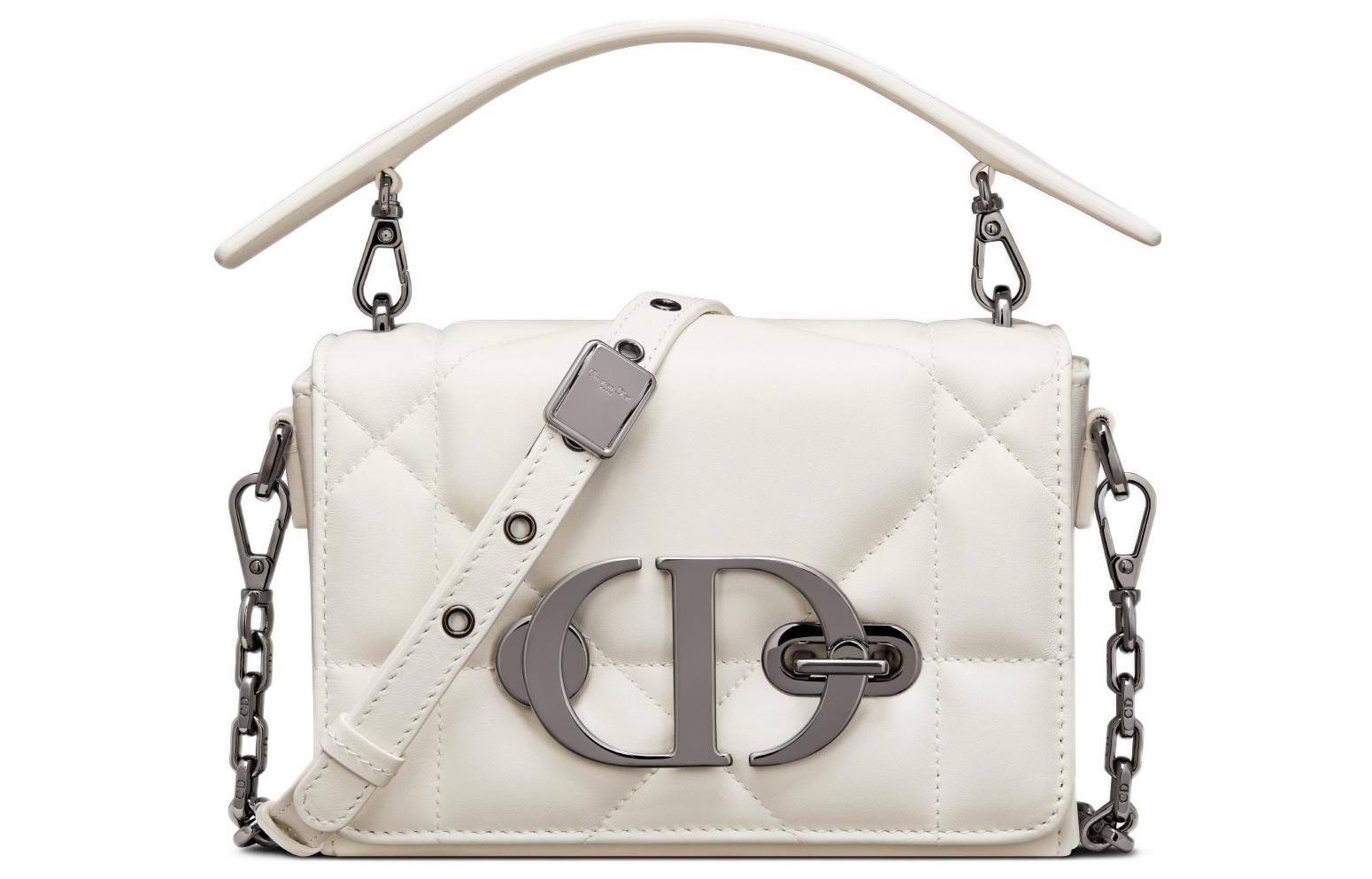 DIOR Dior 30 Montaigne Montaigne Series Logo Logo Oversized Cannage Chain Sheep Leather Box Bag Montaigne Shoulder Crossbody Handbag Regular Women's White