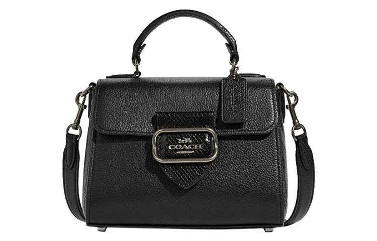 COACH Cow Leather With Sheepskin Shoulder Bag, Crossbody Bag, Handbag Small Women's Black