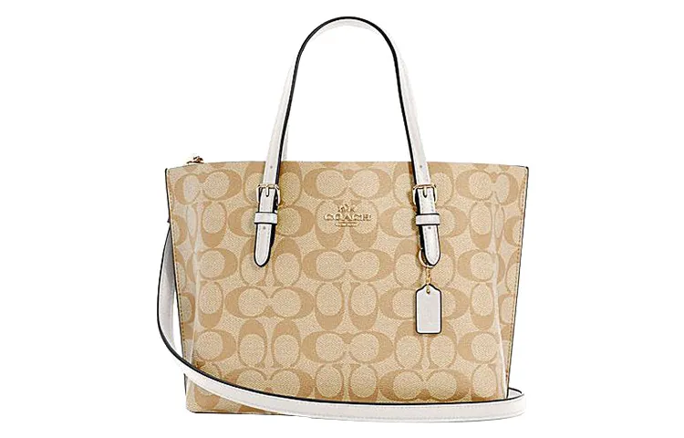 COACH Mollie Artificial Leather Tote Bag, Shopping Bag, Shoulder Bag, Crossbody Bag, Handbag 25 Women's Khaki & White