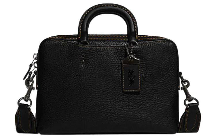 COACH Rogue Cow Leather Briefcase, Handbag, Shoulder Bag, Crossbody Bag Medium Men's Black