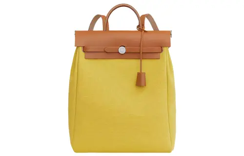 HERMES Herbag Zip Officier Canvas With Hunter Cow Leather Carry Backpack Regular Unisex Lemon/Natural Color