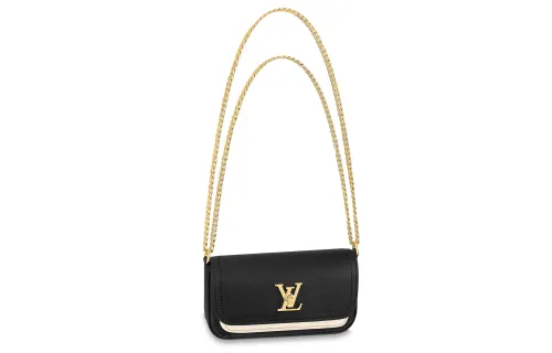 LOUIS VUITTON Lockme Tender Grained Calfskin Shoulder Bag, Crossbody Bag Regular Women's Black/Cream