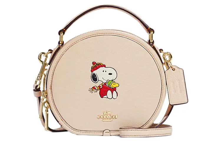 COACH X Peanuts Snoopy Collaboration Canteen Cow Leather Shoulder Bag, Crossbody Bag Handbags Small Women's Ecru
