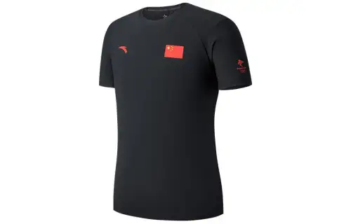 ANTA T Shirts Men's Black Crew Neck Moderate Straight Fit