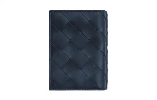 Bottega Veneta Calfskin Wallet Small Men's Dark Blue/Yellow