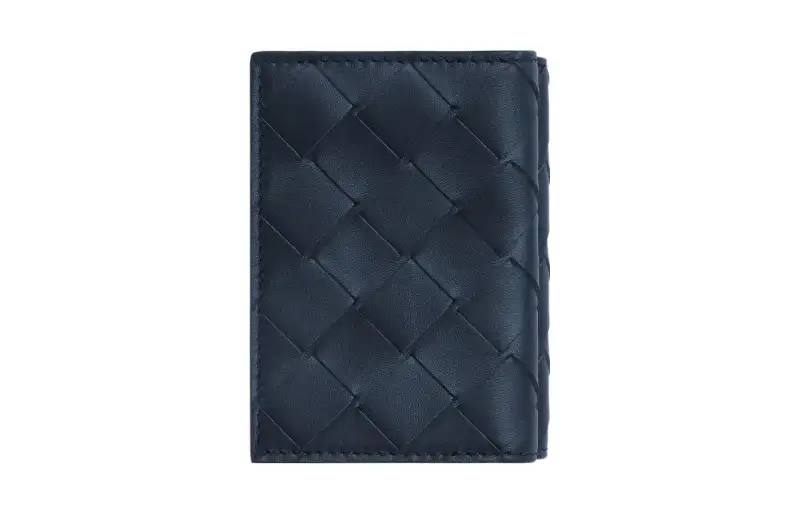 Bottega Veneta Calfskin Wallet Small Men's Dark Blue/Yellow