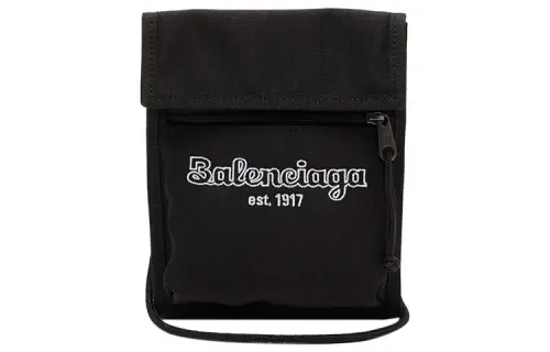 Balenciaga Explorer Nylon Cell Phone Pouch Tobacco Bag Crossbody Bag Shoulder Bag Small Size Men's Black