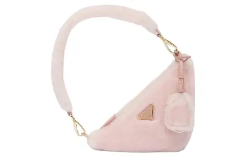 PRADA Triangle Plush Underarm One Shoulder Handbag Women's Cherry Blossom Pink