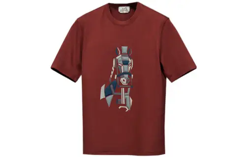 HERMES T Shirts Men's Red Crew Neck