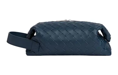 Bottega Veneta Calfskin Toiletry Bag Makeup Bag Men's Dark Blue