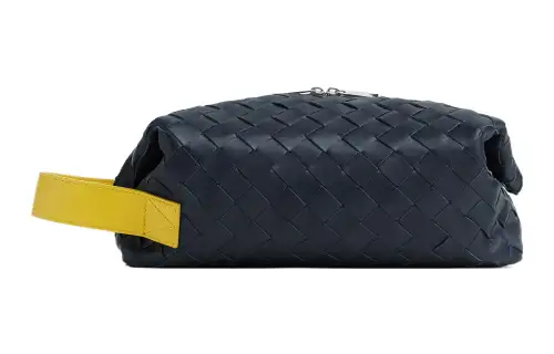 Bottega Veneta Cow Leather Toiletry Bag Makeup Bag Men's Space Gray/Pollen Yellow