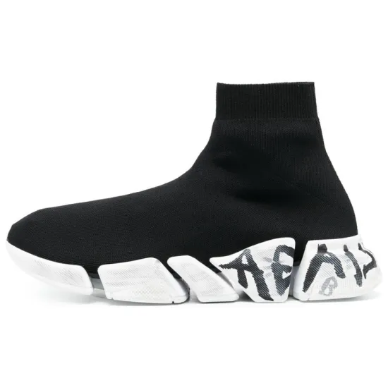 Balenciaga Speed 2.0 Graffiti Recycled Knit Black White