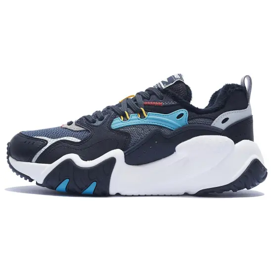 LiNing Cat Paw Lite Winter Anti Slip Wear Resistant Water Resistant Warm Low Top Sports Casual Shoes Black Gray Blue