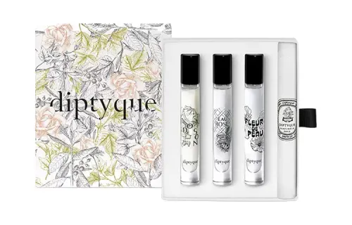 Diptyque, small perfume sample with a light fragrance, set, gift box, 3 piece set, 7.5 ml