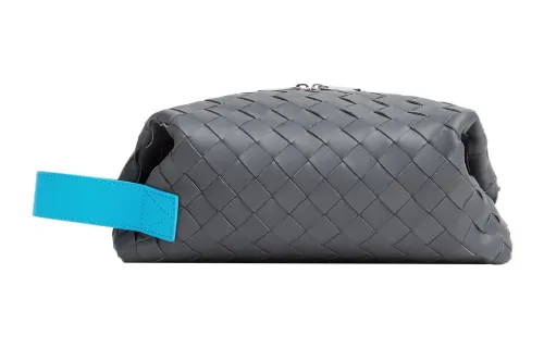Bottega Veneta Cow Leather Toiletry Bag Makeup Bag Men's Lightning Gray/Pool Blue