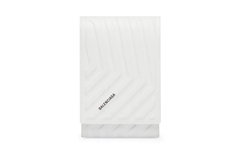 Balenciaga Car Grained Calfskin One Shoulder Crossbody Cell Phone Pouch Men's White