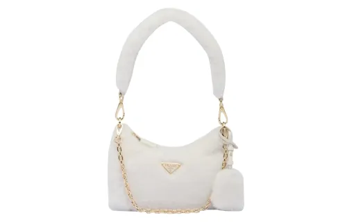 PRADA Re Edition Shearling Shoulder Bag Mini Women's White