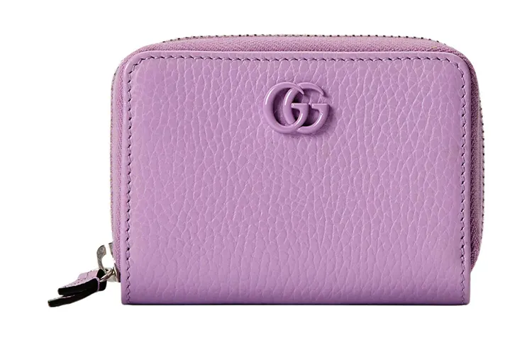 GUCCI GG Marmont Leather Card Holder Women's Purple