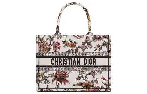 DIOR BookTote Embroidery Tote Bag, Shopping Bag, Handbag Medium Women's White