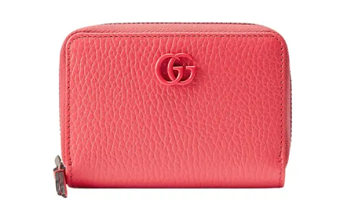 GUCCI GG Marmont Leather Card Holder Women's Coral Powder