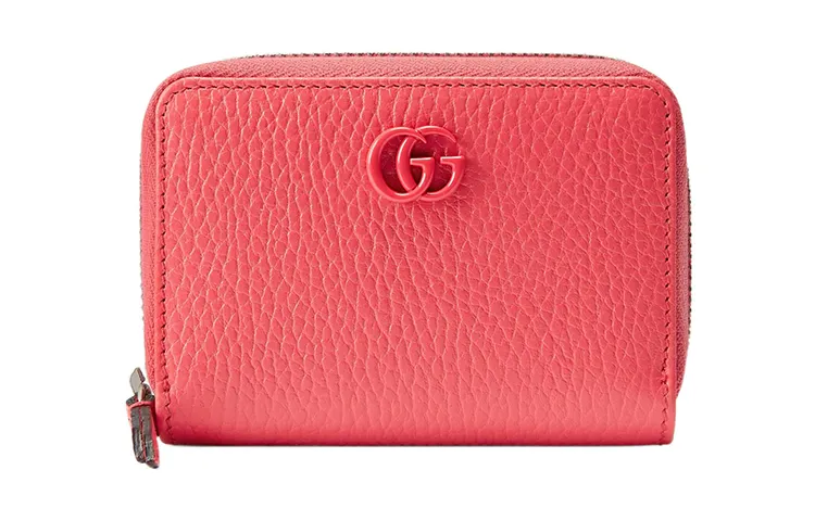 GUCCI GG Marmont Leather Card Holder Women's Coral Powder