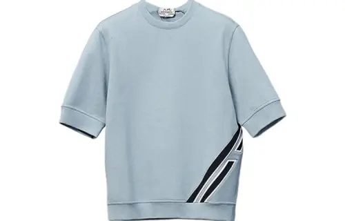 HERMES T Shirts Men's Blue Crew Neck Heavyweight