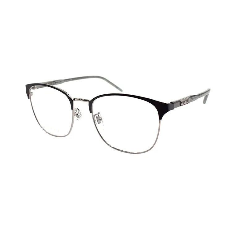 GUCCI Black Silver Rectangular Eyeglass Frames Men's
