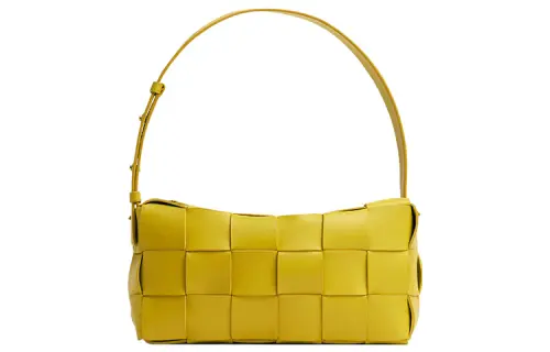 Bottega Veneta Brick Casstte Leather Waffle Bag, Shoulder Bag, Handbag, Shoulder Bag Medium Women's Yellow