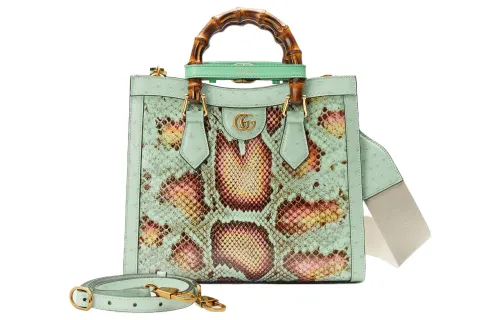GUCCI Diana Python Skin With Ostrich Leather Trim Tote Bag, Shopping Bag, Shoulder Bag, Crossbody Bag, Handbag Small