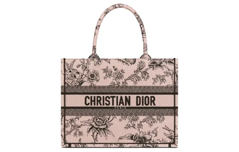 DIOR BookTote Embroidery Tote Bag, Shopping Bag, Handbag Medium Women's Rouge Pink