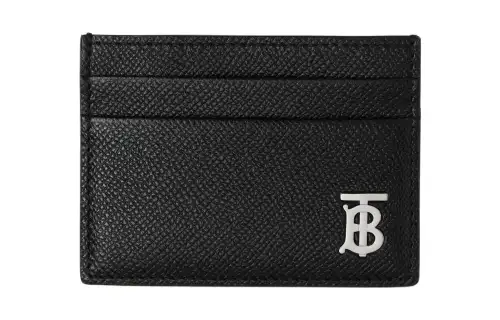 Burberry Grainy Leather Tb Card Case Black/Silver tone