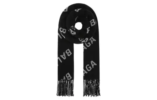 Balenciaga Allover Logo Fringed Scarf
