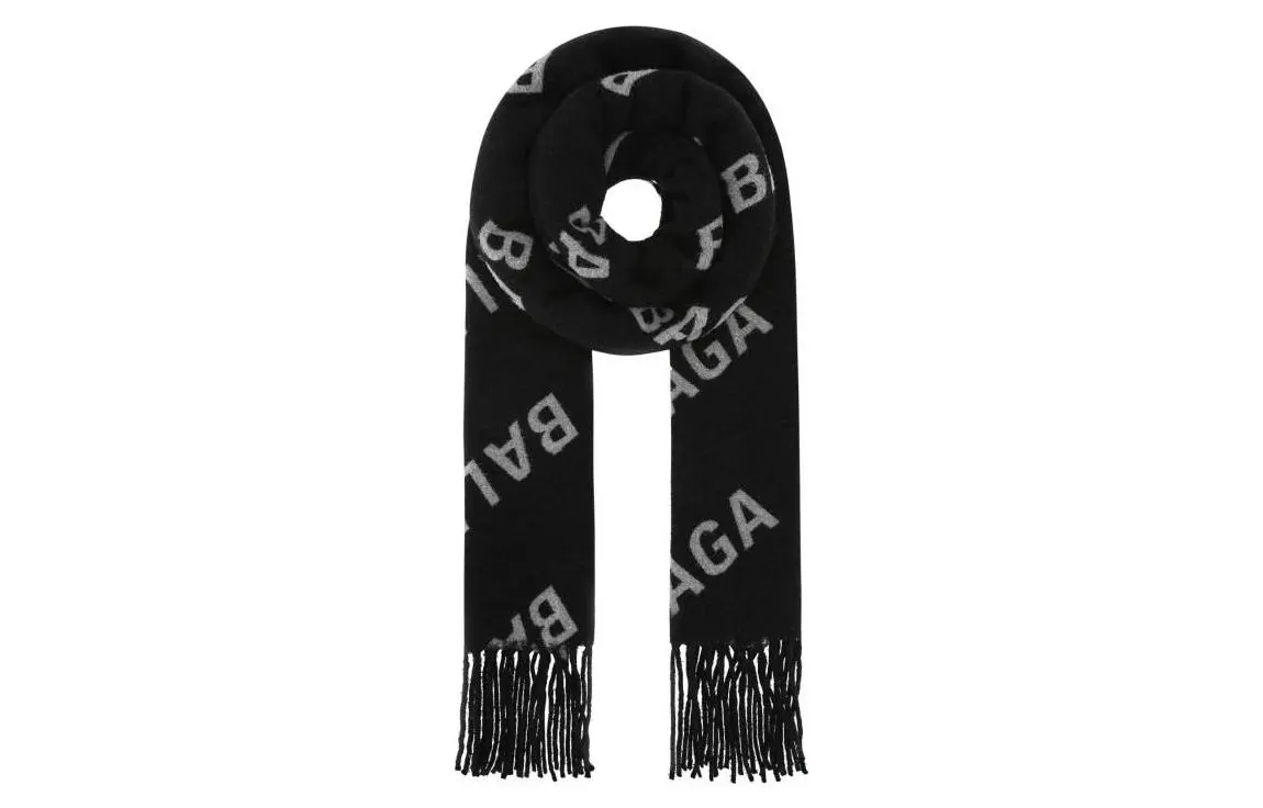 Balenciaga Allover Logo Fringed Scarf