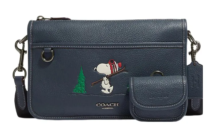 COACH X Peanuts Snoopy Collaboration Heritage Refined Pebble Leather Shoulder Bag, Crossbody Bag Medium Women's