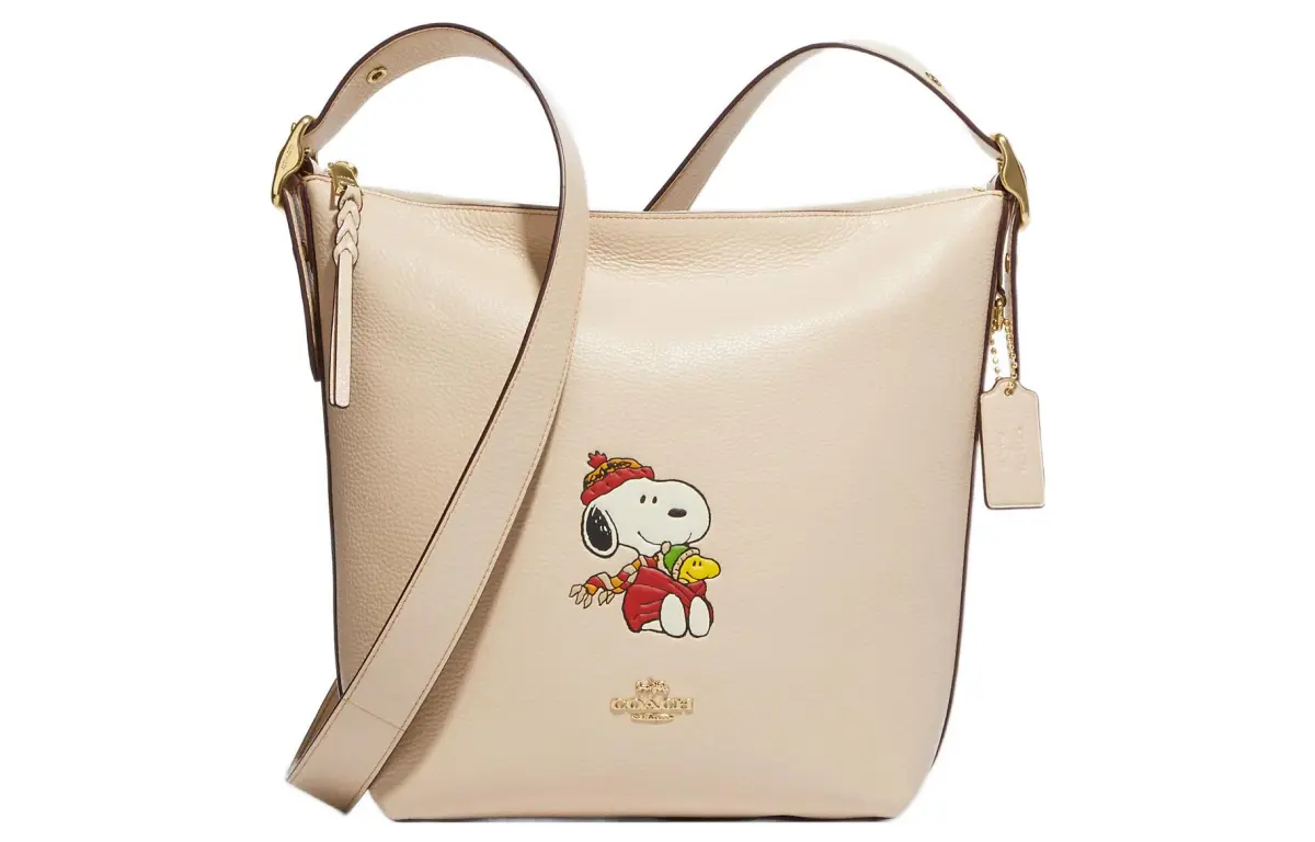 COACH X Peanuts Snoopy Collaboration Pebbled Leather Crossbody Bags Medium Women's Nude