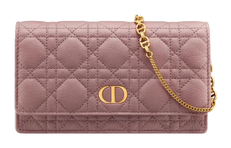 DIOR Caro Soft Cow Leather One Shoulder Crossbody Clutch Women's Peony Pink