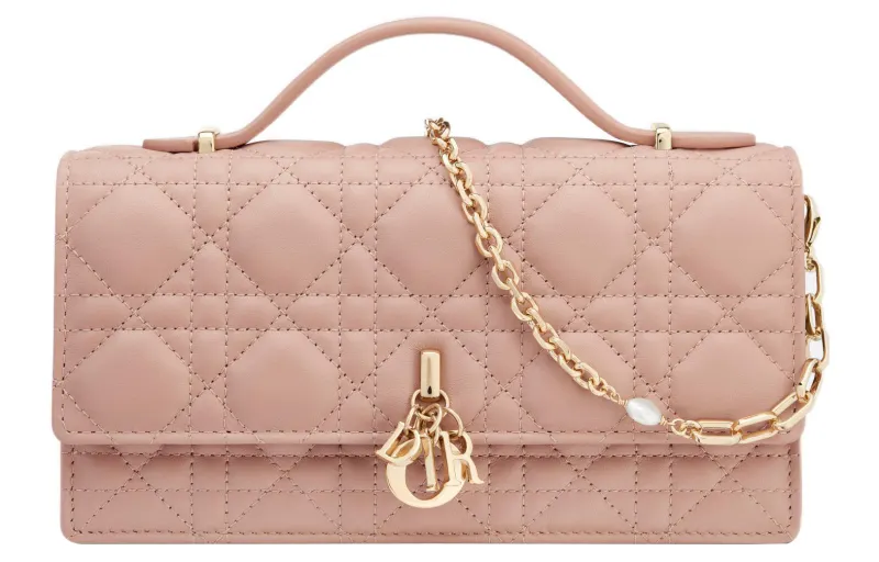 DIOR Lady Dior Sheepskin Handbag Regular Women's Rose Pink