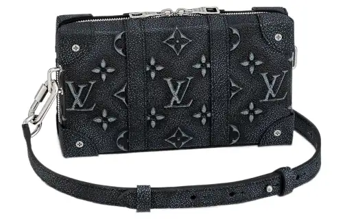 LOUIS VUITTON SOFT TRUNK Cow Leather Handheld Shoulder Bag, Crossbody Bag Regular Men's Denim Blue