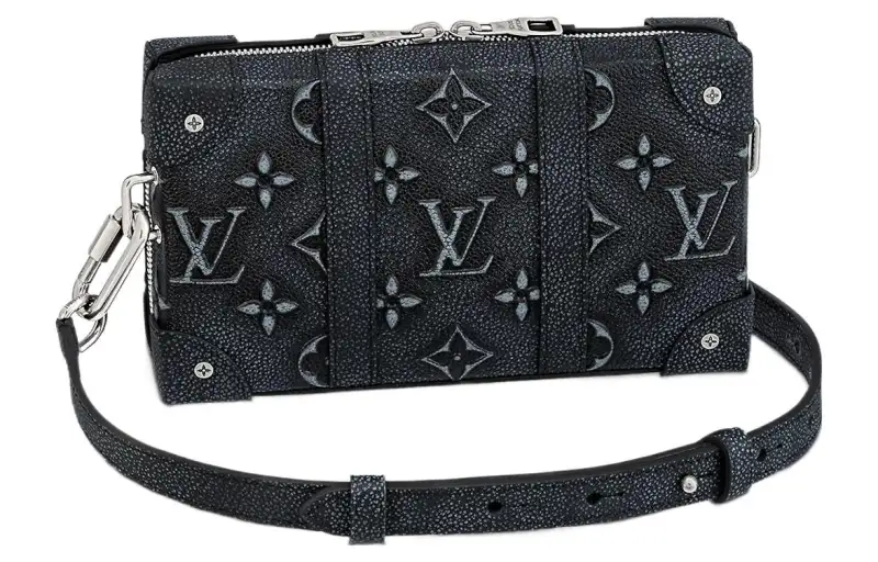 LOUIS VUITTON SOFT TRUNK Cow Leather Handheld Shoulder Bag, Crossbody Bag Regular Men's Denim Blue