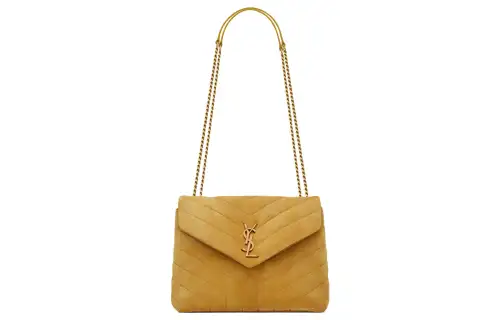 SAINT LAURENT LOULOU Cow Split Leather With Cow Leather Crossbody Bag, Shoulder Bag Women's Golden Green