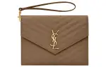 SAINT LAURENT Cassandre Calfskin With Leather Detail Wrist Bag Clutch Women's Taupe