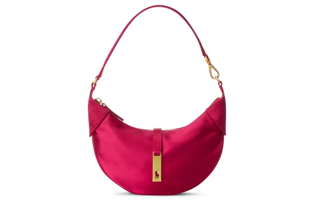 Polo Ralph Lauren Polo ID Satin Fabric With Cow Leather Trim Handbag, Shoulder Bag Mini Women's Rose Red
