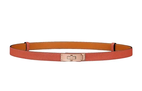 HERMES Kelly Rose Gold Buckle Kelly Epsom Calfskin Belt Women's Red Earth Tone Width 1.8cm