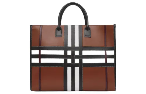Burberry Calfskin Detail Tote Bag, Shopping Bag, Handbag Large Men's Tan