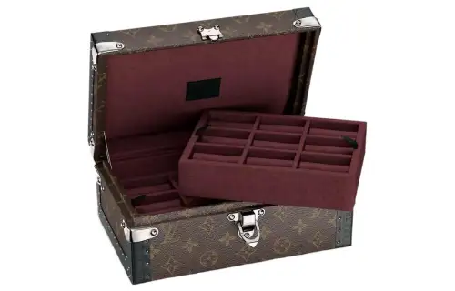 LOUIS VUITTON Canvas With Leather Trim Cufflink Case Hard Case Men's Brown