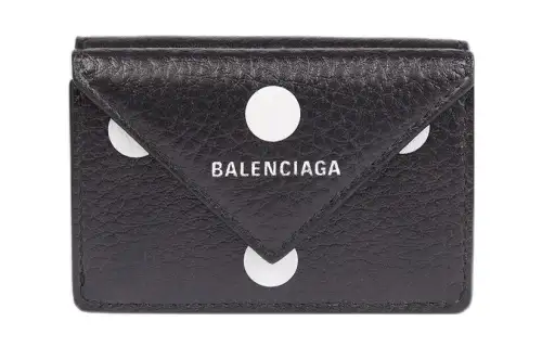 Balenciaga Papier Print Smoothing Cow Leather Card Holder, Wallet Mini Women's Black
